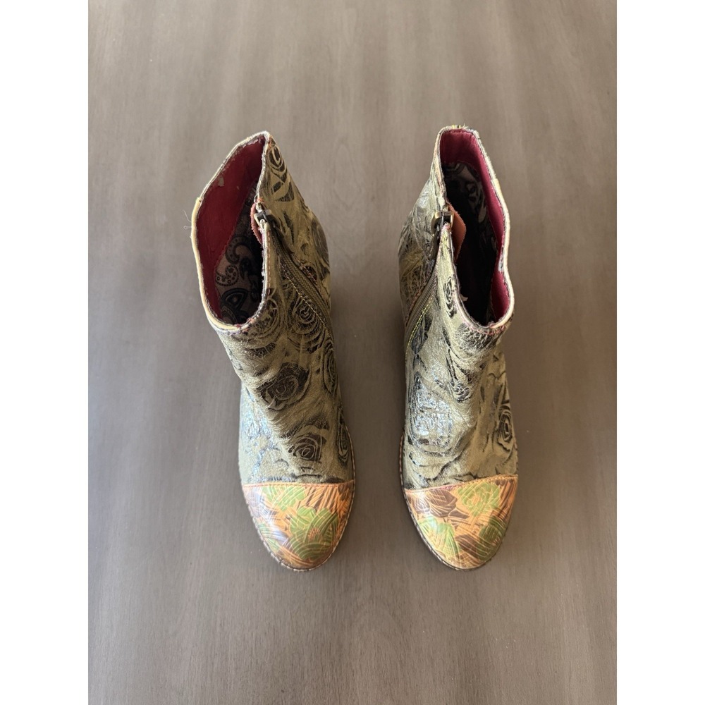 Spring Step L'Artiste Waterlily  Leather Boots Ankle Green Brown Floral S 7 - Picture 4 of 16